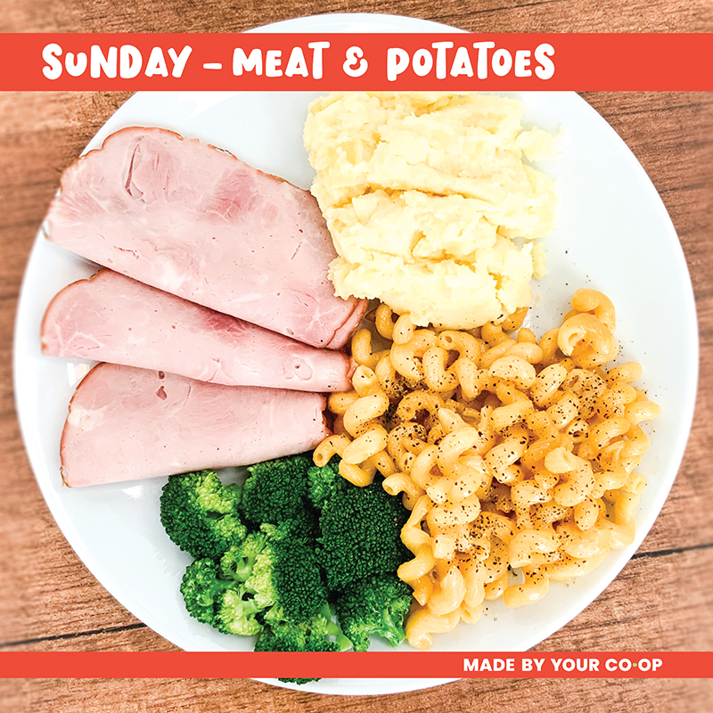 Sunday hot food bar menu - meat and potatoes