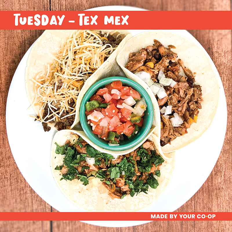 Tuesday hot food bar menu - Tex Mex