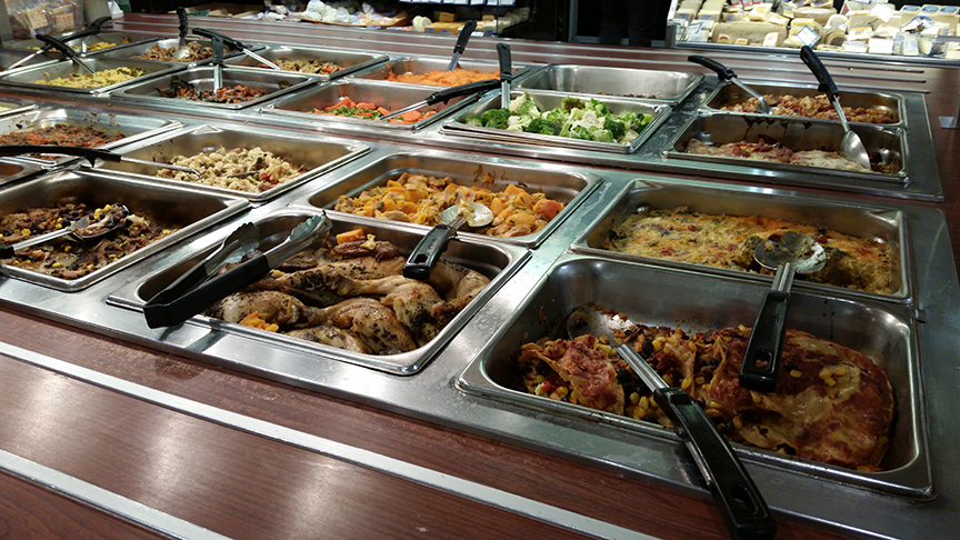 Deli hot food bar for to-go or in-store eating
