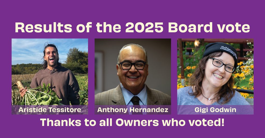 Results of the 2025 Board vote: Aristide Tessitore, Anthony Hernandez, Gigi Godwin.