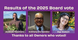 Results of the 2025 Board vote: Aristide Tessitore, Anthony Hernandez, Gigi Godwin.