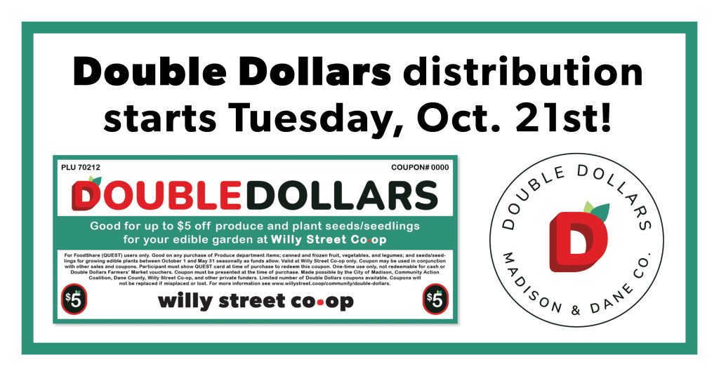 Double Dollars distribution starts Tuesday, Oct. 2!