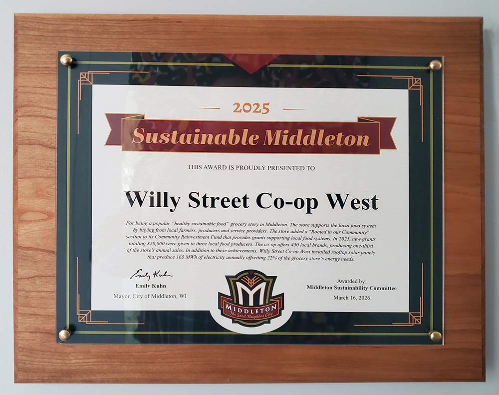 2025 Sustainable Middleton Award presented to Willy Street Co-op West