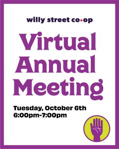 Annual Virtual Meeting: Tuesday, Oct. 6, 6pm-7pm.