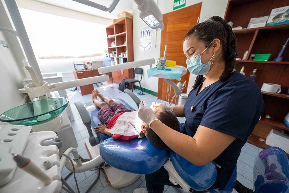 Child getting dental work done.